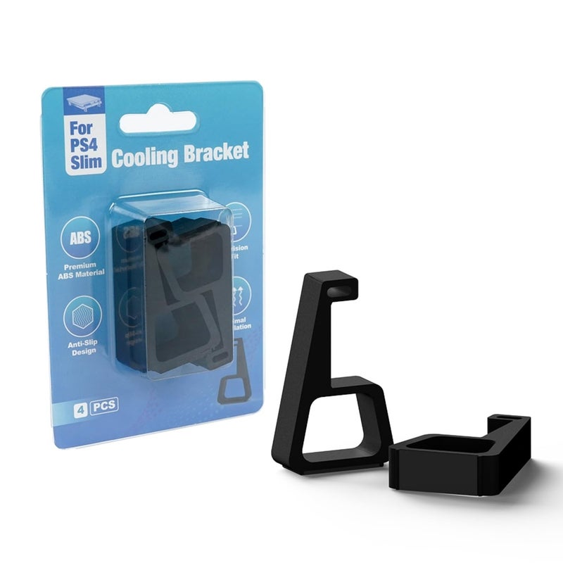 BitFunx 4PCS Cooling Bracket for PS4 Accessories - Updated Design for Secure Fit, Horizontal Vertical Stand for PS4 Fat/Slim/Pro Game Console (for PS4 Slim (black)) - Image 1